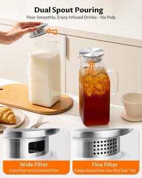 VA1KENE filter lid spout keeps ice and tea leaves out.