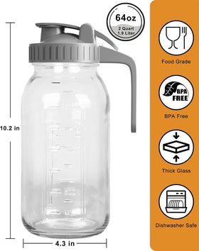 VA1KENE glass pitcher with leakproof flip-top lid to prevent spills.