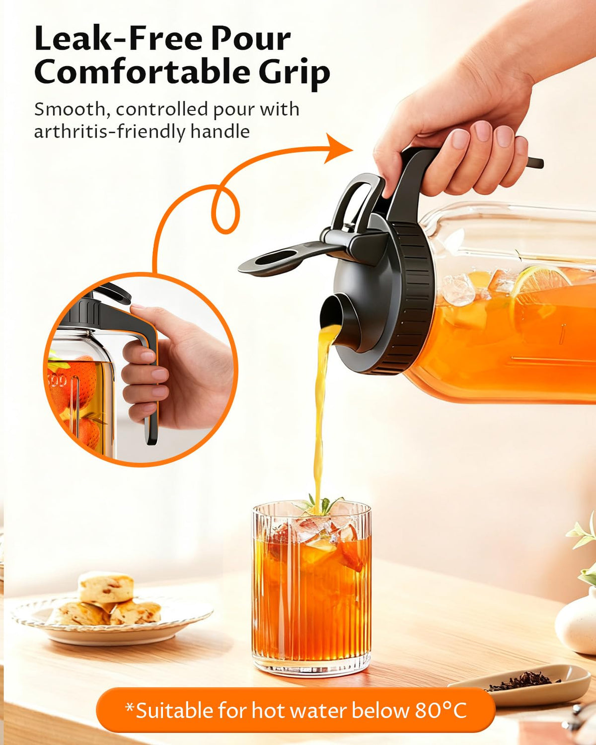 VA1KENE heavy glass pitcher built for daily durability.