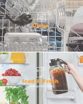 VA1KENE Mason Jar Pitcher dishwasher safe image illustrates easy cleaning after use