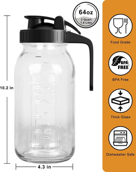 VA1KENE Mason Jar Pitcher lid and spout close-up highlights leakproof seal for mess-free pouring