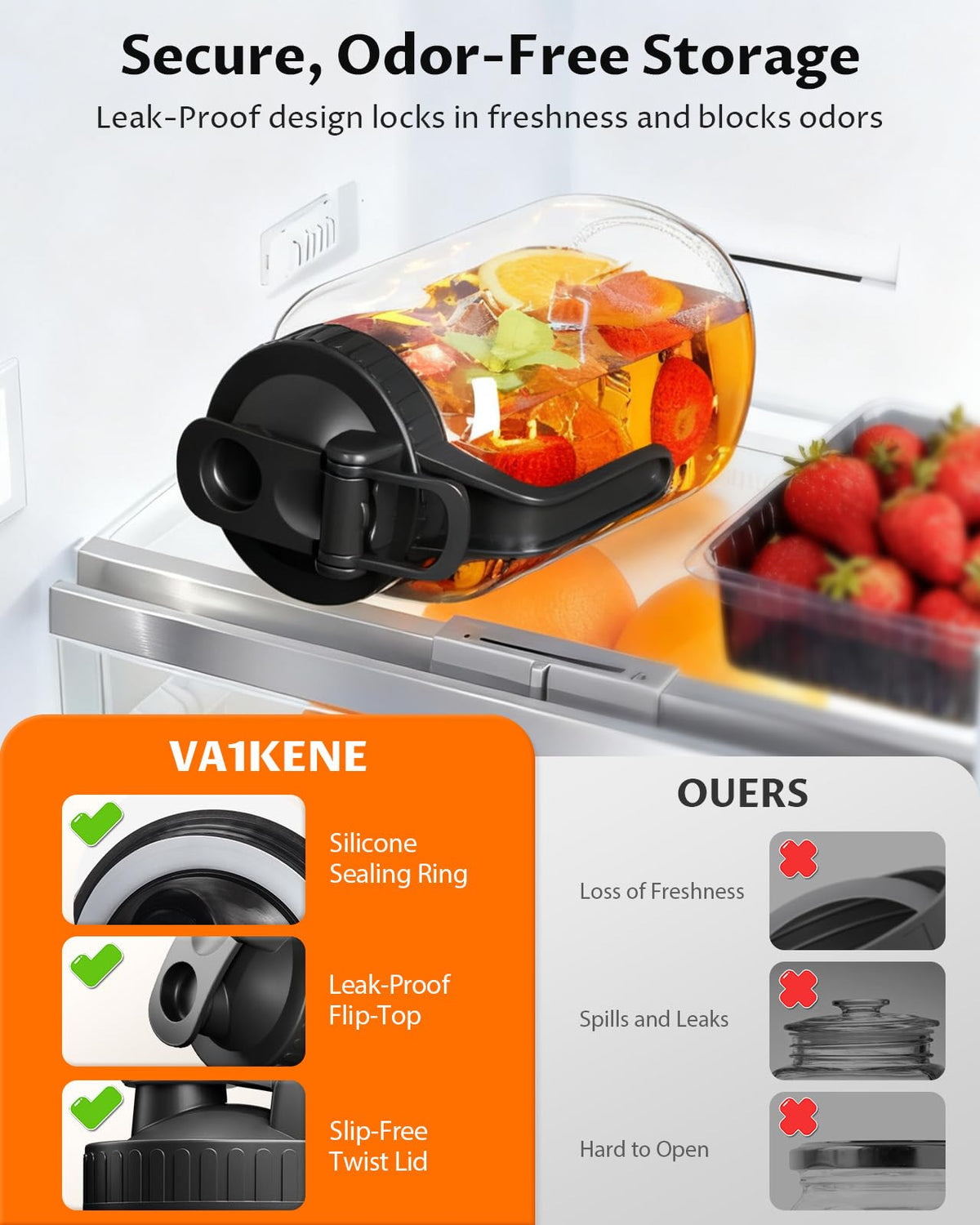 VA1KENE pitcher handle provides a secure grip during serving.