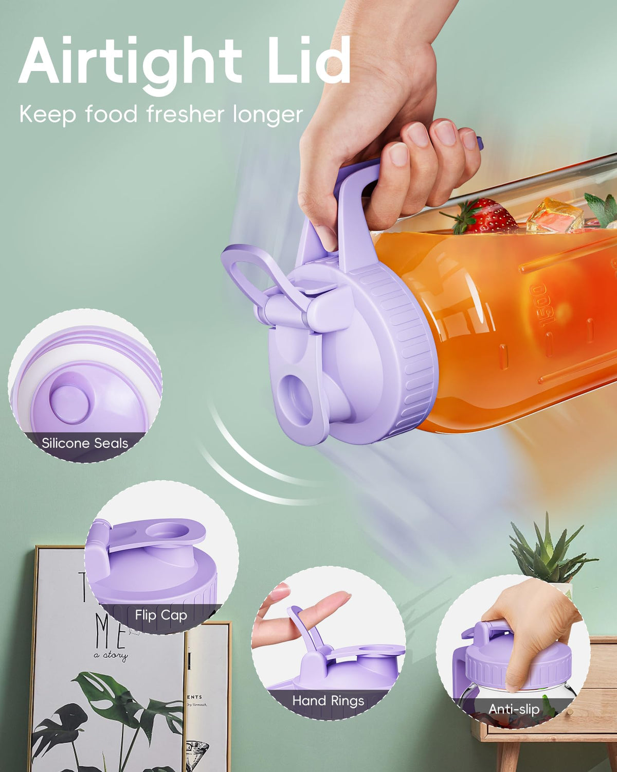 VA1KENE silicone-seal lid keeps beverages fresh and spill-free