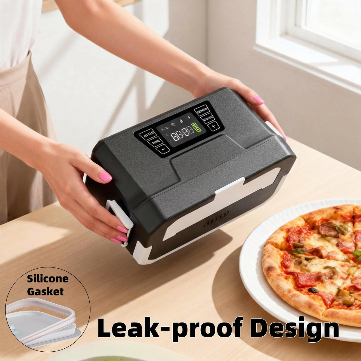 Vabaso leak-proof lid with lunch bag ready for daily commuting.