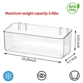 Vacane clear plastic bin for easy visibility of contents.