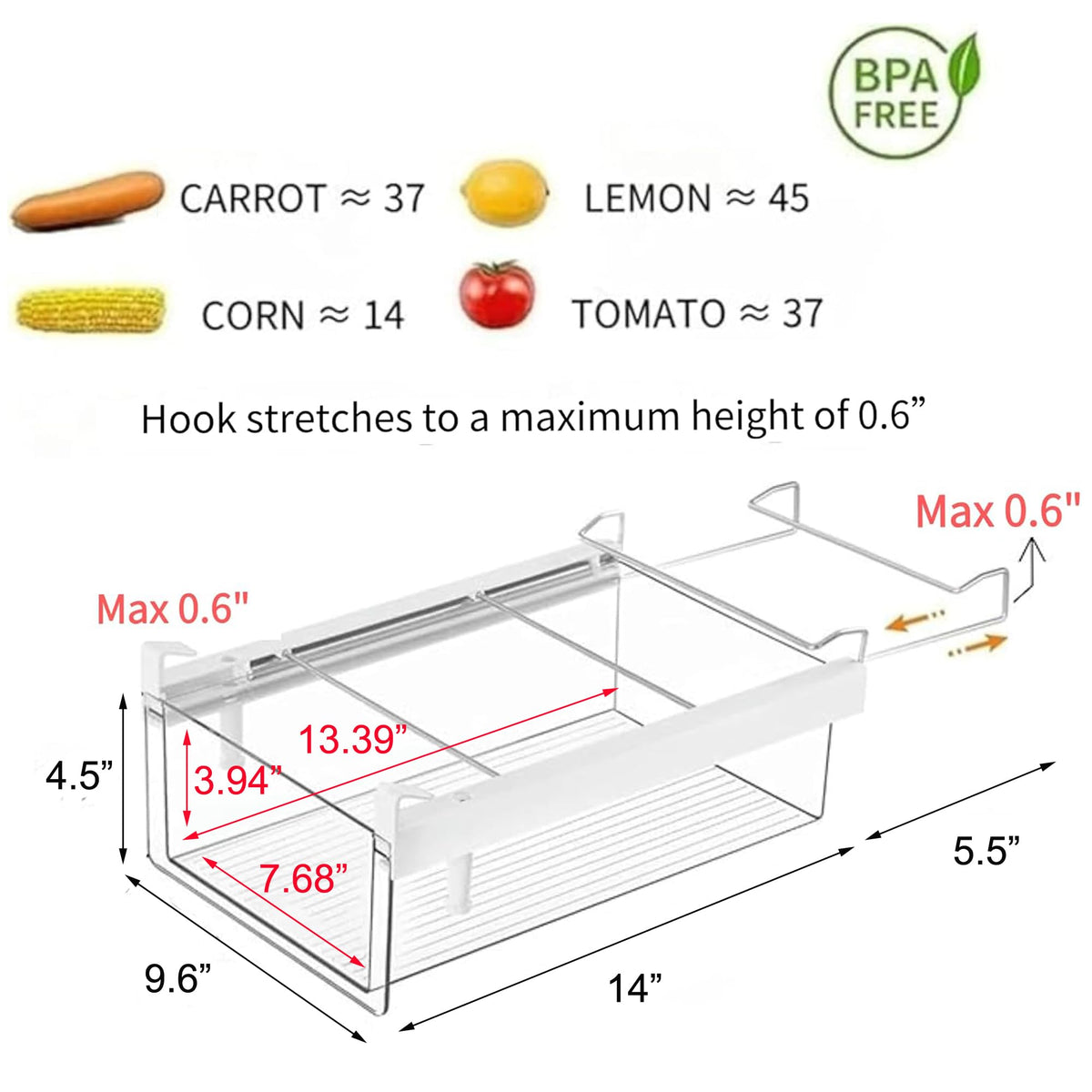 Vacane fridge drawer deep-4.5-inch-height stores yogurts and deli items neatly.