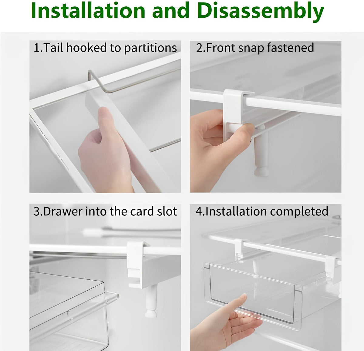 Vacane fridge drawer glass-shelf compatibility keeps shelves tidy.