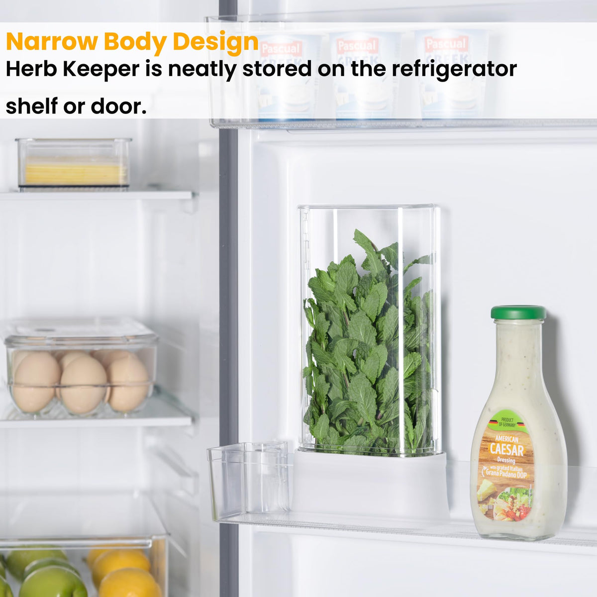 Vacane Herb Keeper side opening for easy cilantro access