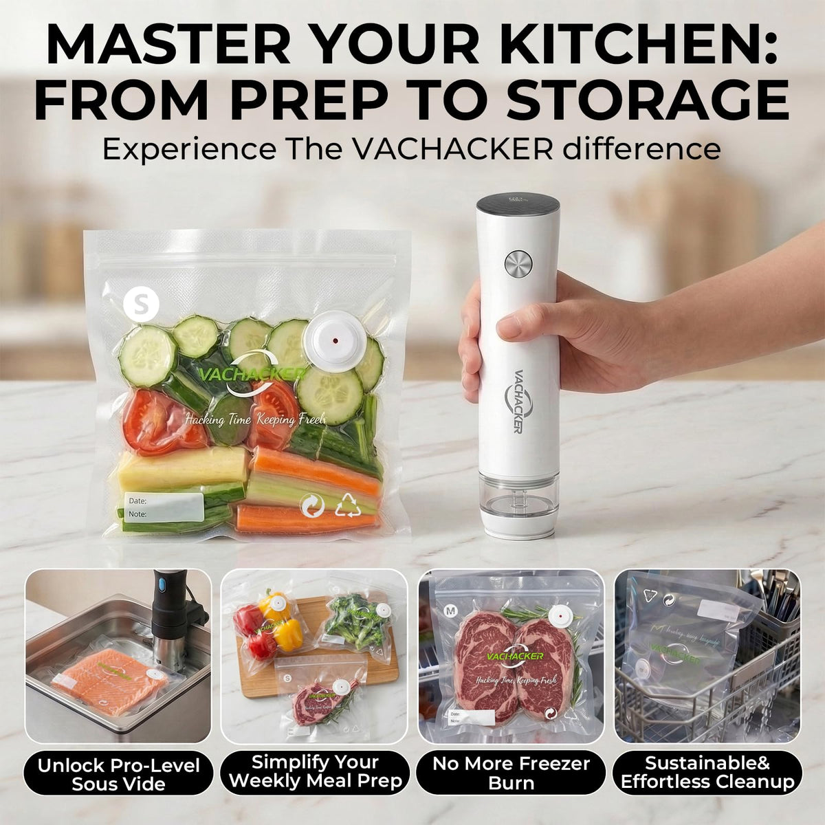 Vachacker supports freezer storage and meal prep to keep foods fresher.
