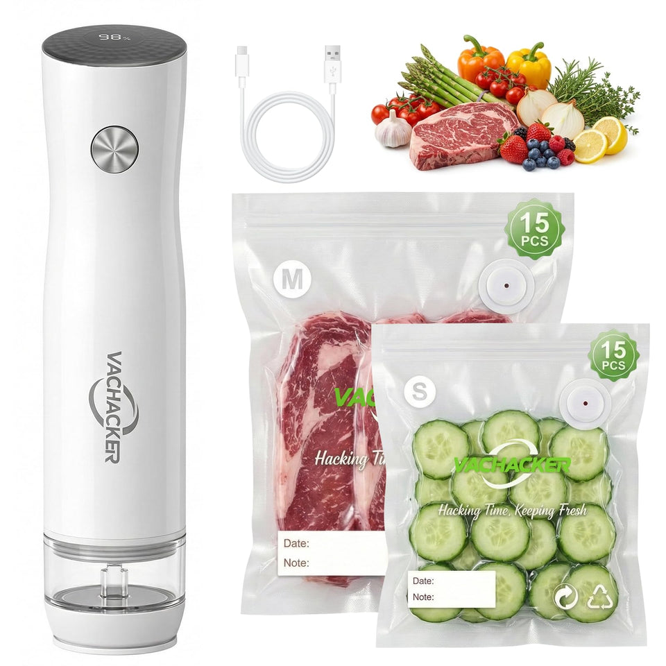 Vachacker handheld vacuum sealer kit with compact design for space-saving storage.