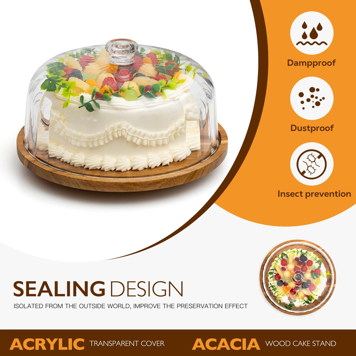 Vacream acacia wood cake stand detail highlighting warm wood grain