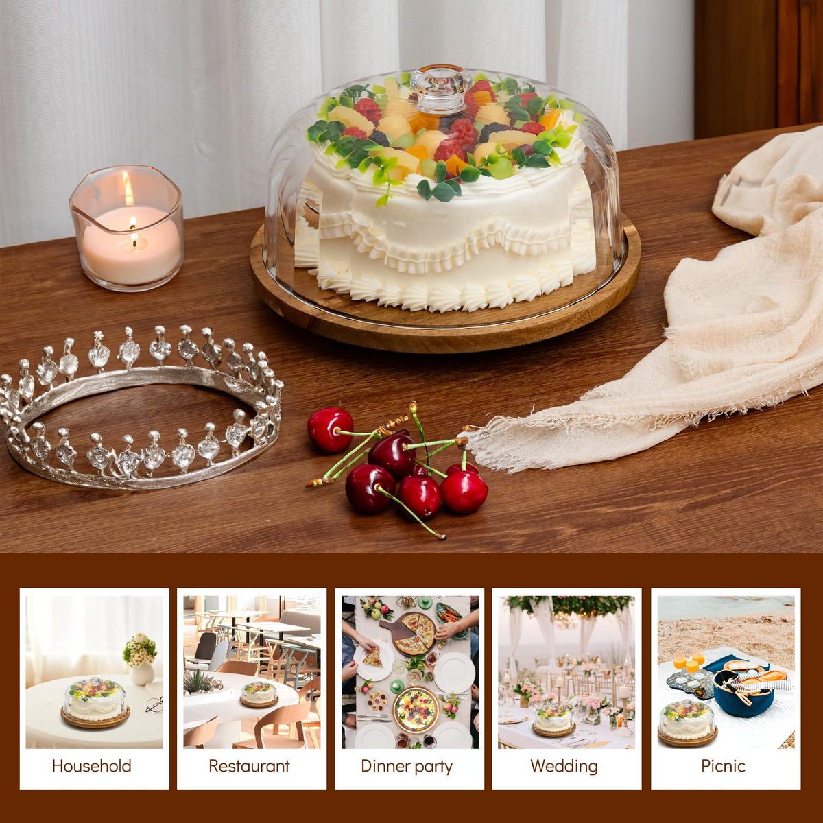 Vacream clear dome cover on cake keeps treats visible and protected