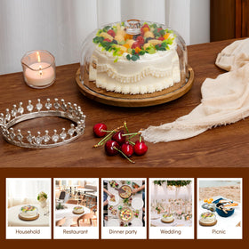 Vacream clear dome cover on cake keeps treats visible and protected