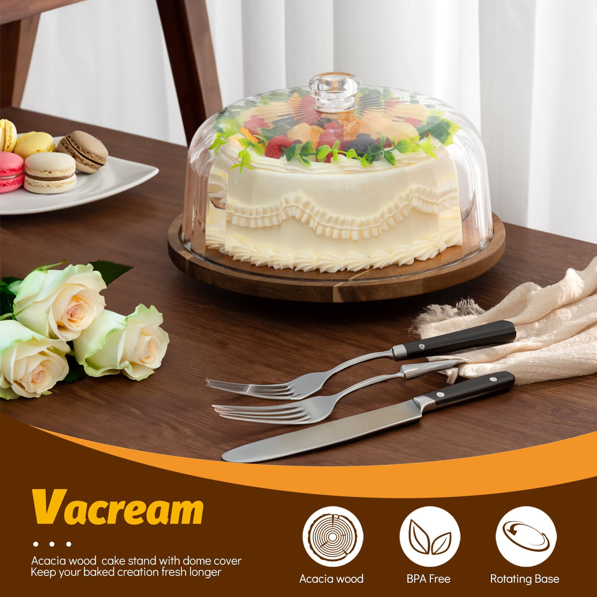 Vacream rotating cake stand base enabling smooth 360-degree serving