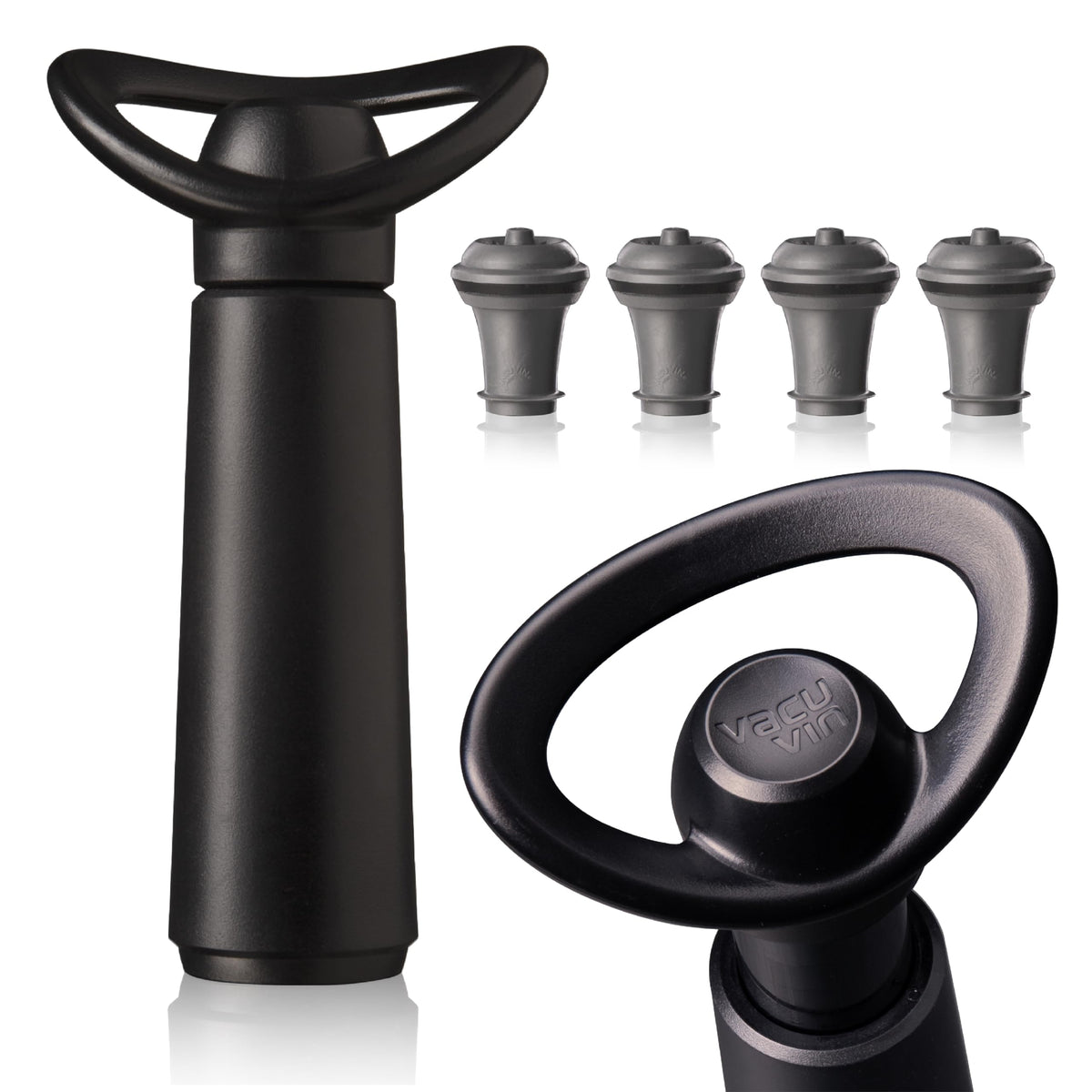 Vacu Vin Concerto wine saver pump creates airtight seal to preserve opened wine.