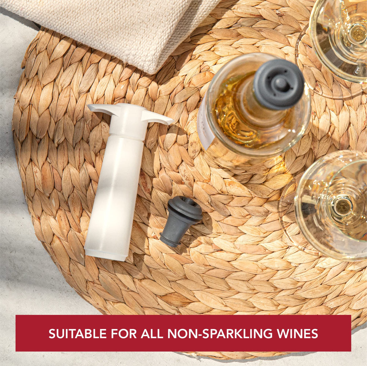 Vacu Vin reusable wine preserver reduces waste and extends bottle life.