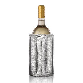 Vacu Vin wine cooler sleeve in silver on a bottle for rapid cooling