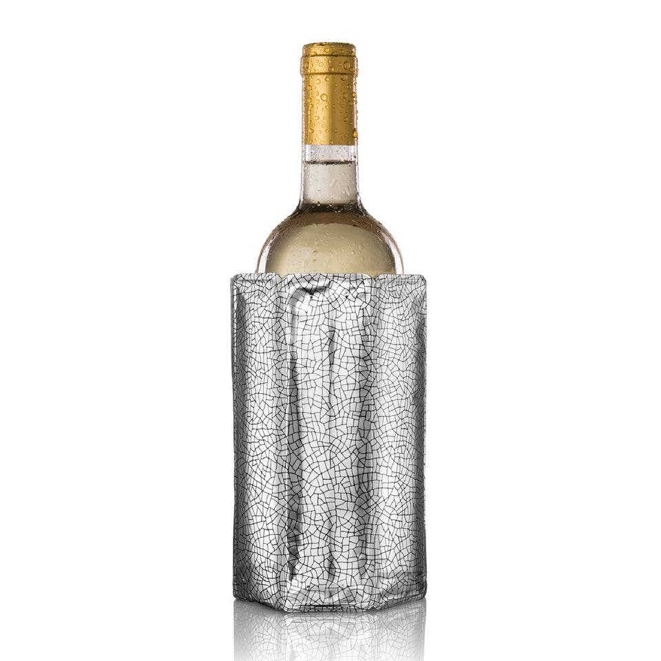 Vacu Vin wine cooler sleeve in silver on a bottle for rapid cooling