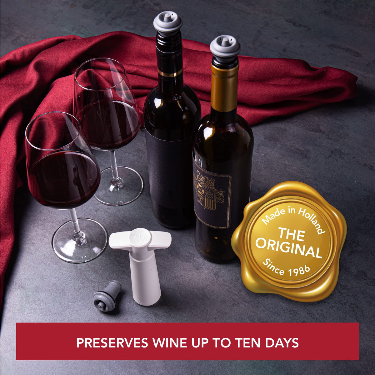 Vacu Vin wine saver with airtight seal and pump-action for longer wine life.