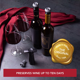 Vacuvin gray bottle-seal stopper demonstrates airtight seal after use.