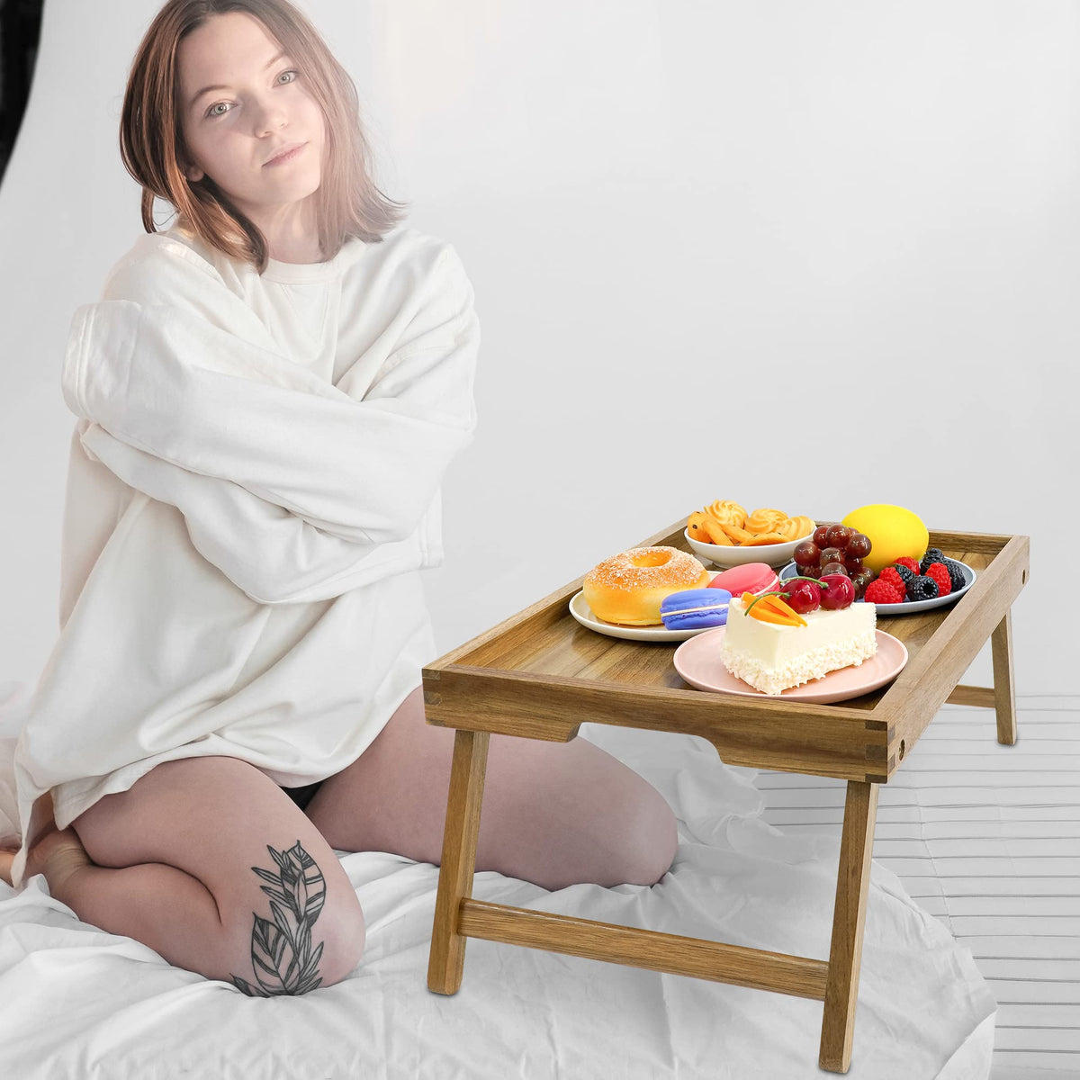 VaeFae Acacia Bed Tray with built in carrying handles