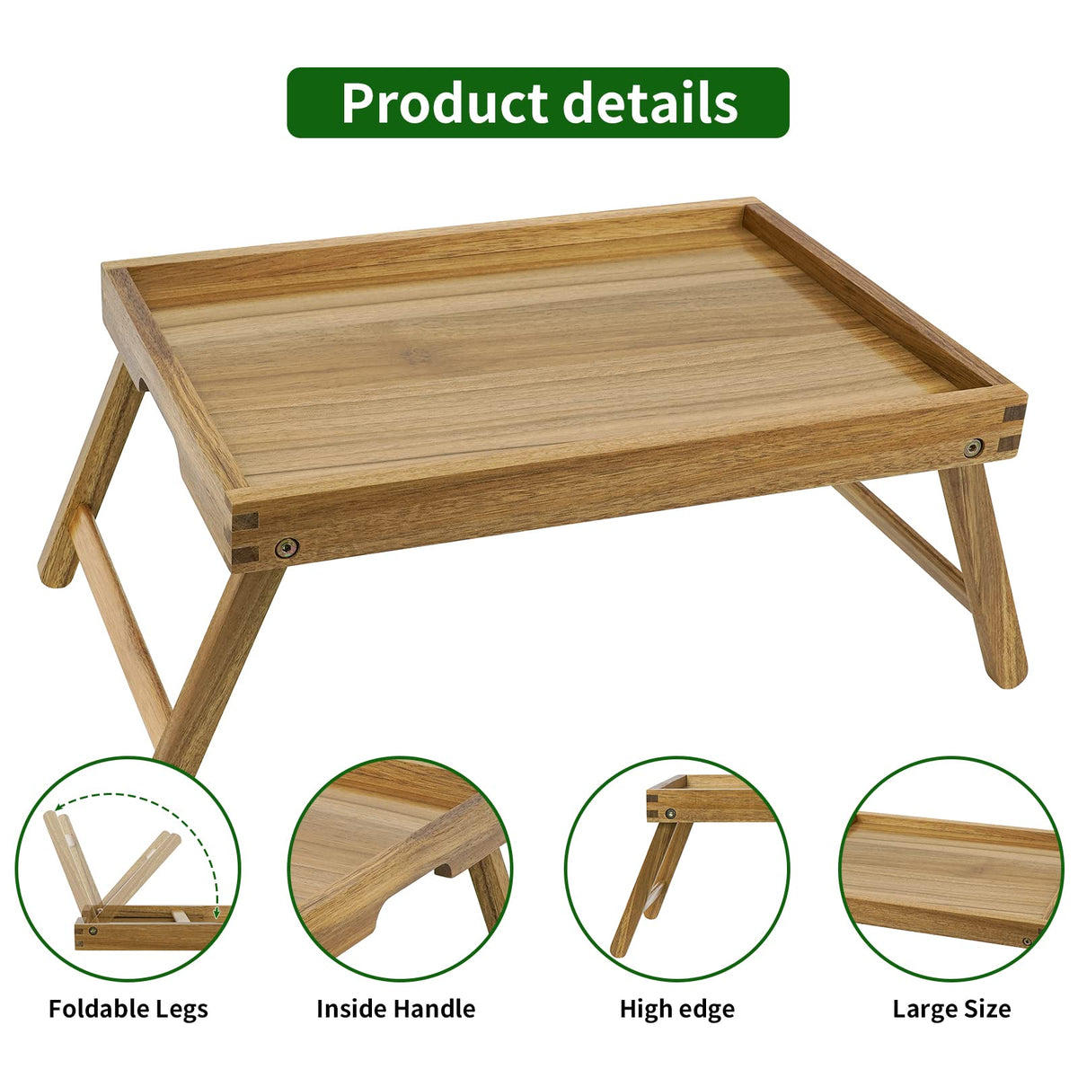 VaeFae Acacia Bed Tray lip edge preventing spills during meals