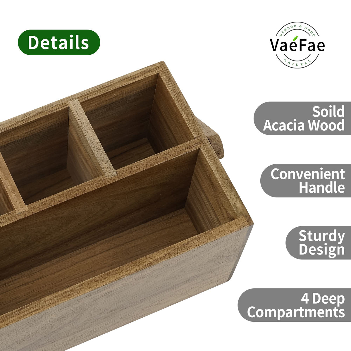 VaeFae countertop storage caddy with four compartments for easy sorting