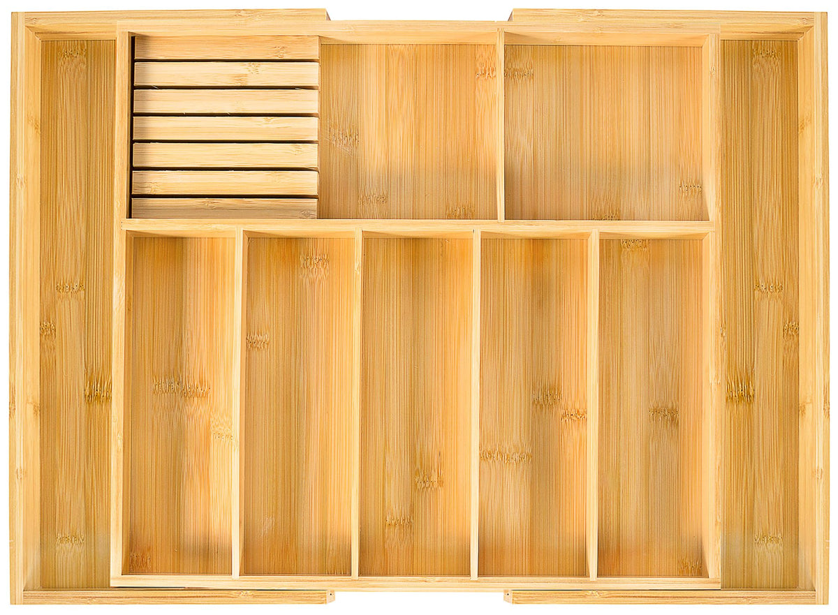 VaeFae bamboo utensil holder in a kitchen drawer for organized storage.