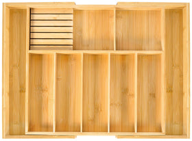 VaeFae bamboo utensil holder in a kitchen drawer for organized storage.