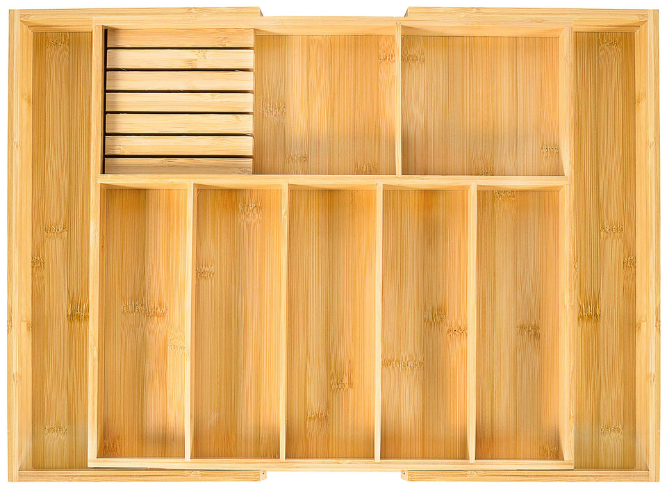 VaeFae bamboo utensil holder in a kitchen drawer for organized storage.