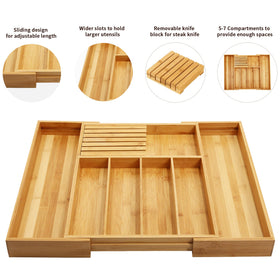 VaeFae bamboo organizer with dividers keeps utensils neatly separated.