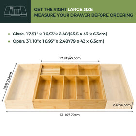 VaeFae expandable silverware organizer stretches to fit large drawers.