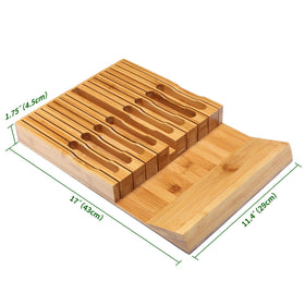 VaeFae bamboo knife block close-up of sturdy knife slots.