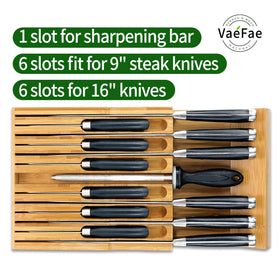 VaeFae 12-slot knife organizer keeps long and short knives secure.