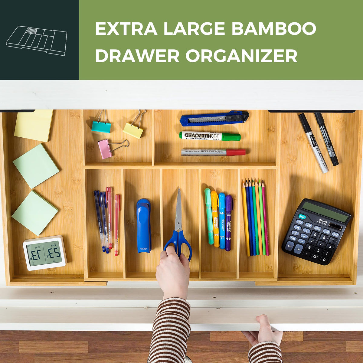 VaeFae multifunctional drawer divider also organizes jewelry or stationery.
