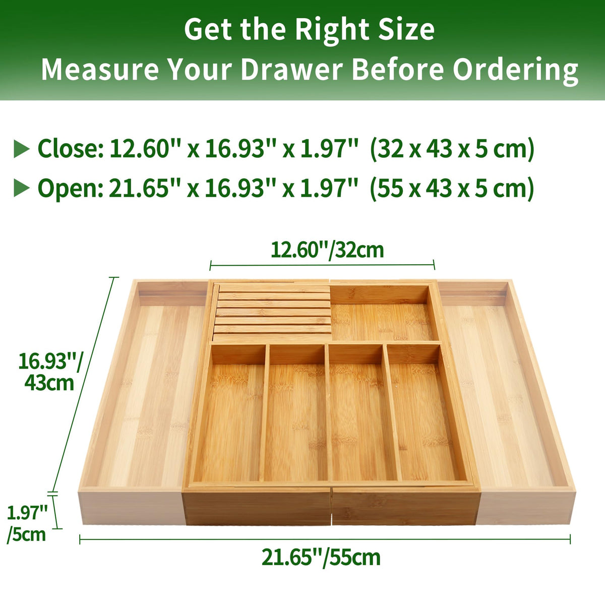 VaeFae removable knife block demonstrates secure knife storage in a drawer.