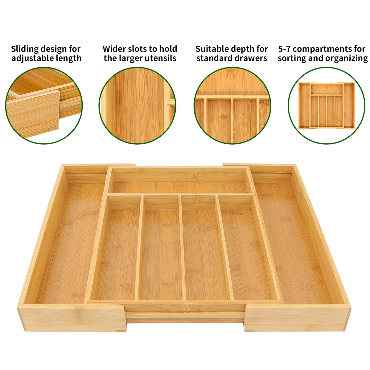 VaeFae Bamboo Tray keeps knives and spatulas organized without clutter.