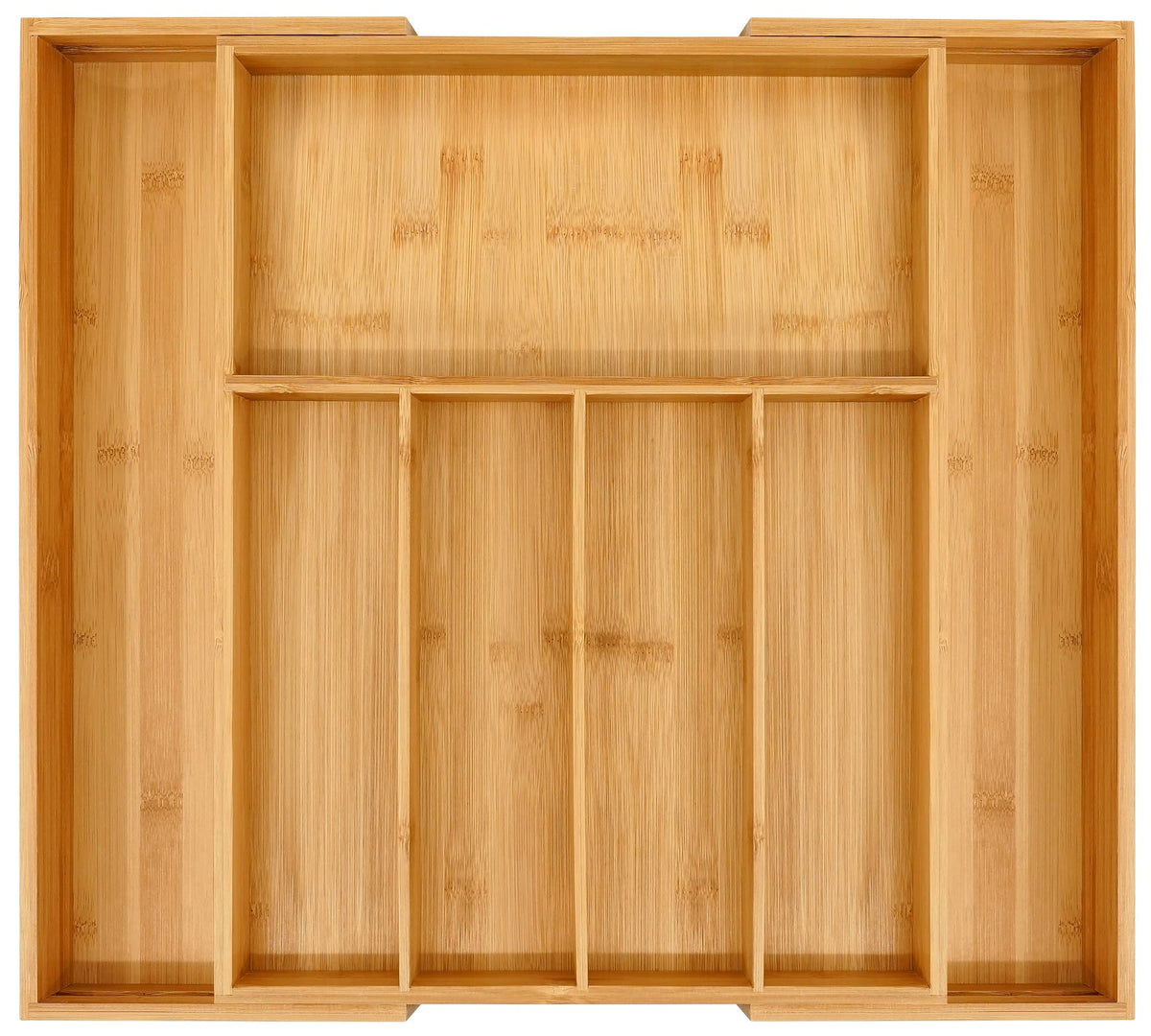 VaeFae premium bamboo expandable drawer organizer in natural finish keeps utensils neatly in place