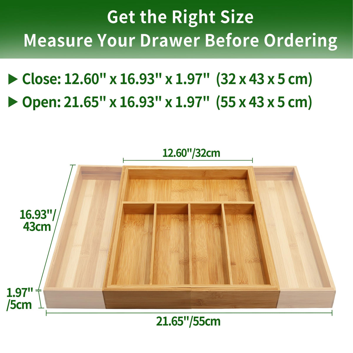 Expandable width from 12.6 inches to 21.6 inches fits different drawers