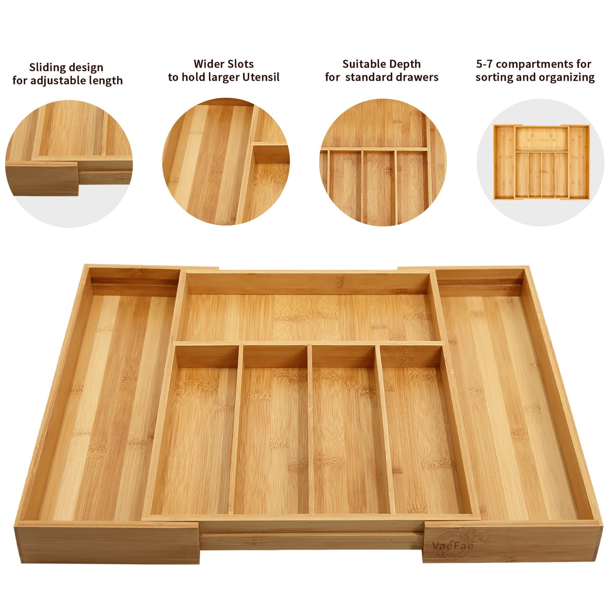 Natural bamboo finish complements modern kitchen and adds warm texture