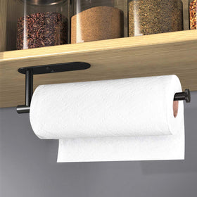 VAEHOLD kitchen paper towel holder mounted under cabinet, black finish.