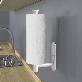 VAEHOLD kitchen setup with paper towel holder mounted under cabinet