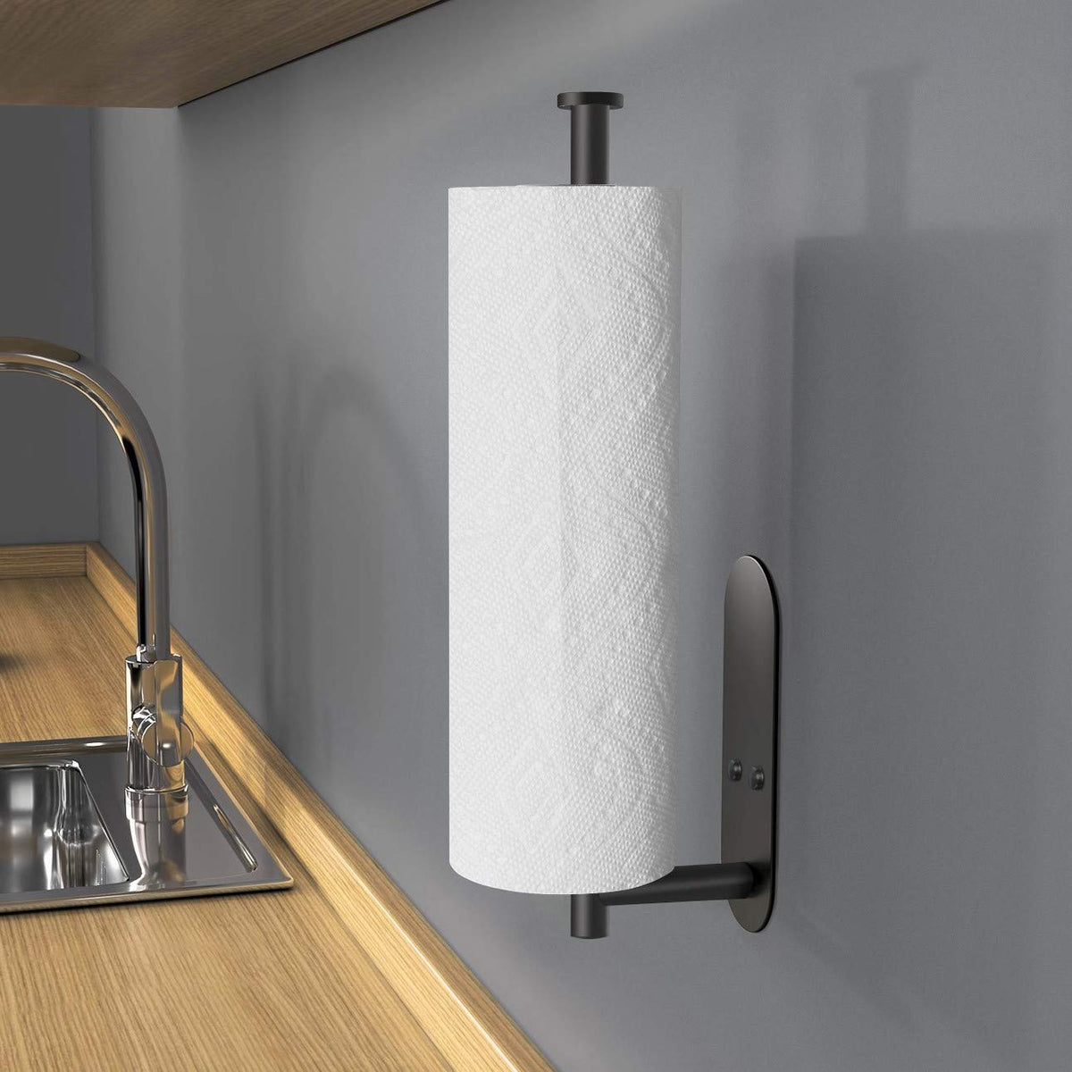 VAEHOLD rustproof under-cabinet towel holder in busy kitchen.