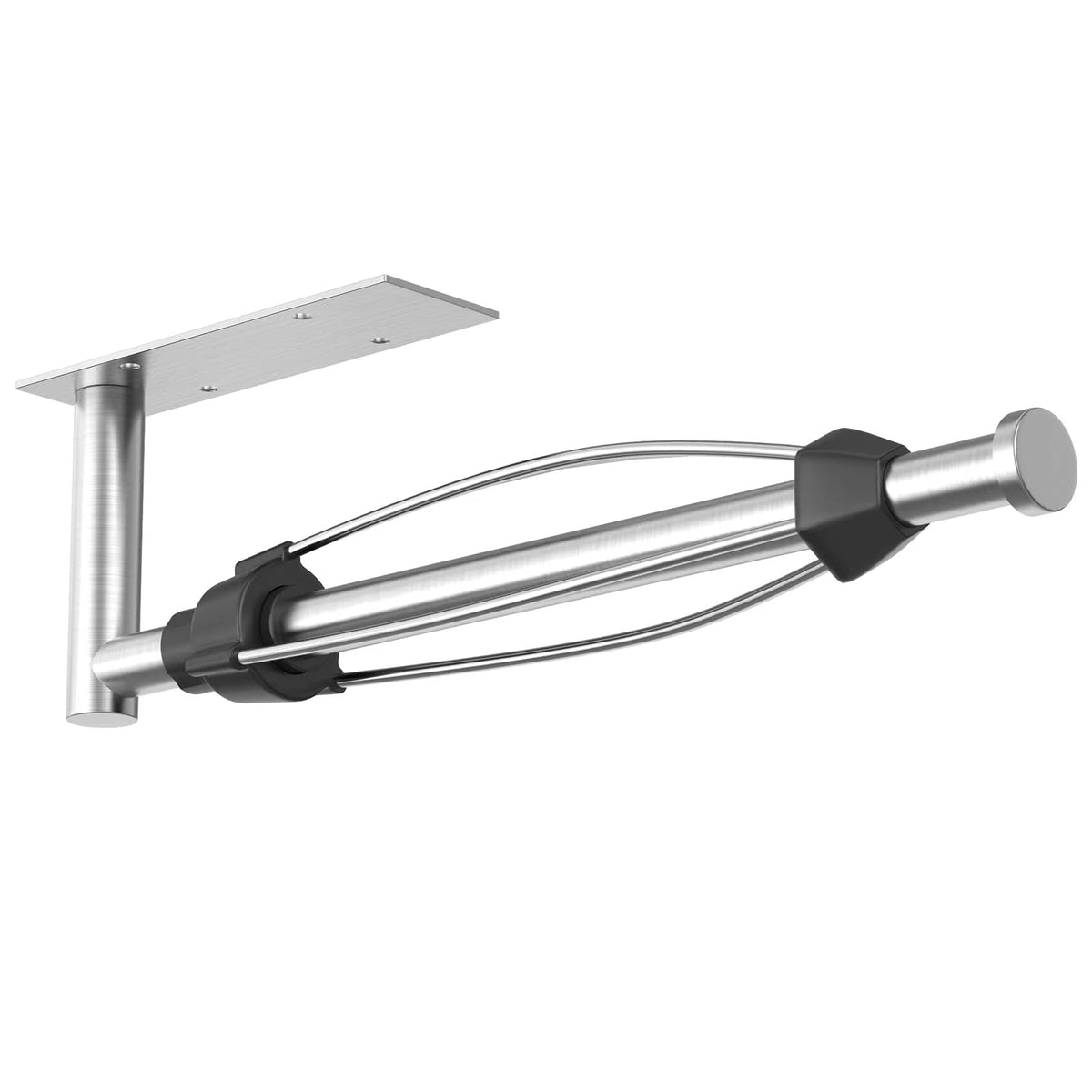 VAEHOLD self-adhesive under-cabinet paper towel holder in brushed stainless steel for easy reach.