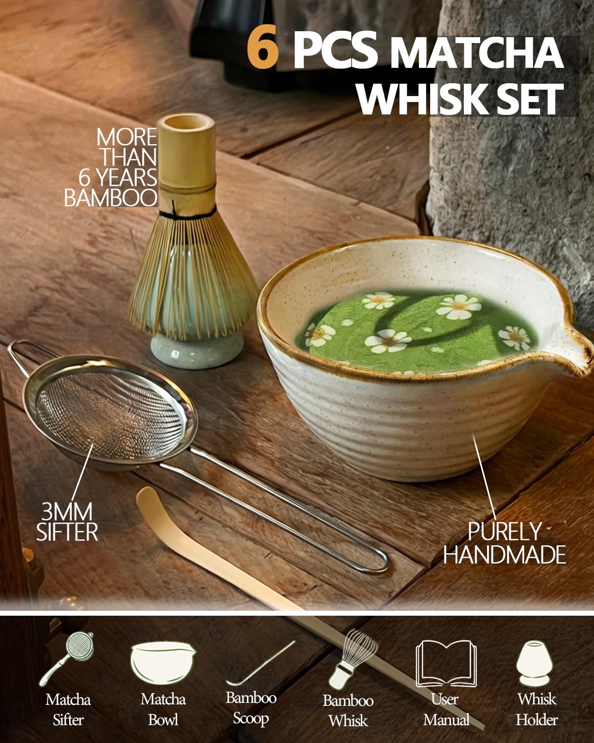 Vaiheng bamboo matcha whisk offering natural texture for smooth froth