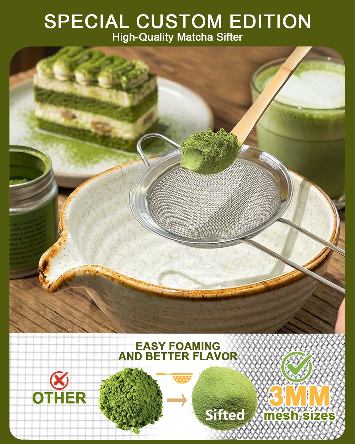 Vaiheng matcha sifter for clump-free powder and consistent brewing