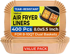 Vailnd 400pcs liners for dual baskets reduce mess during cooking.