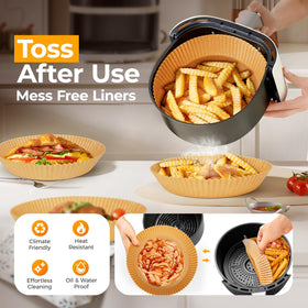 Vailnd liners fit Ninja AF161/AF150 and 5-8 qt round baskets for easy cleanup.
