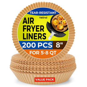 Vailnd 8-inch round air fryer liner protects basket bottom with non-stick surface.