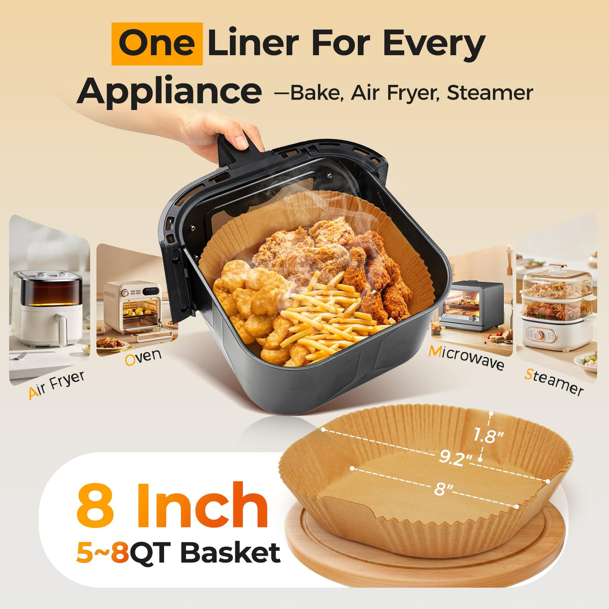 Vailnd liners heat resistant to 428°F protecting the basket.